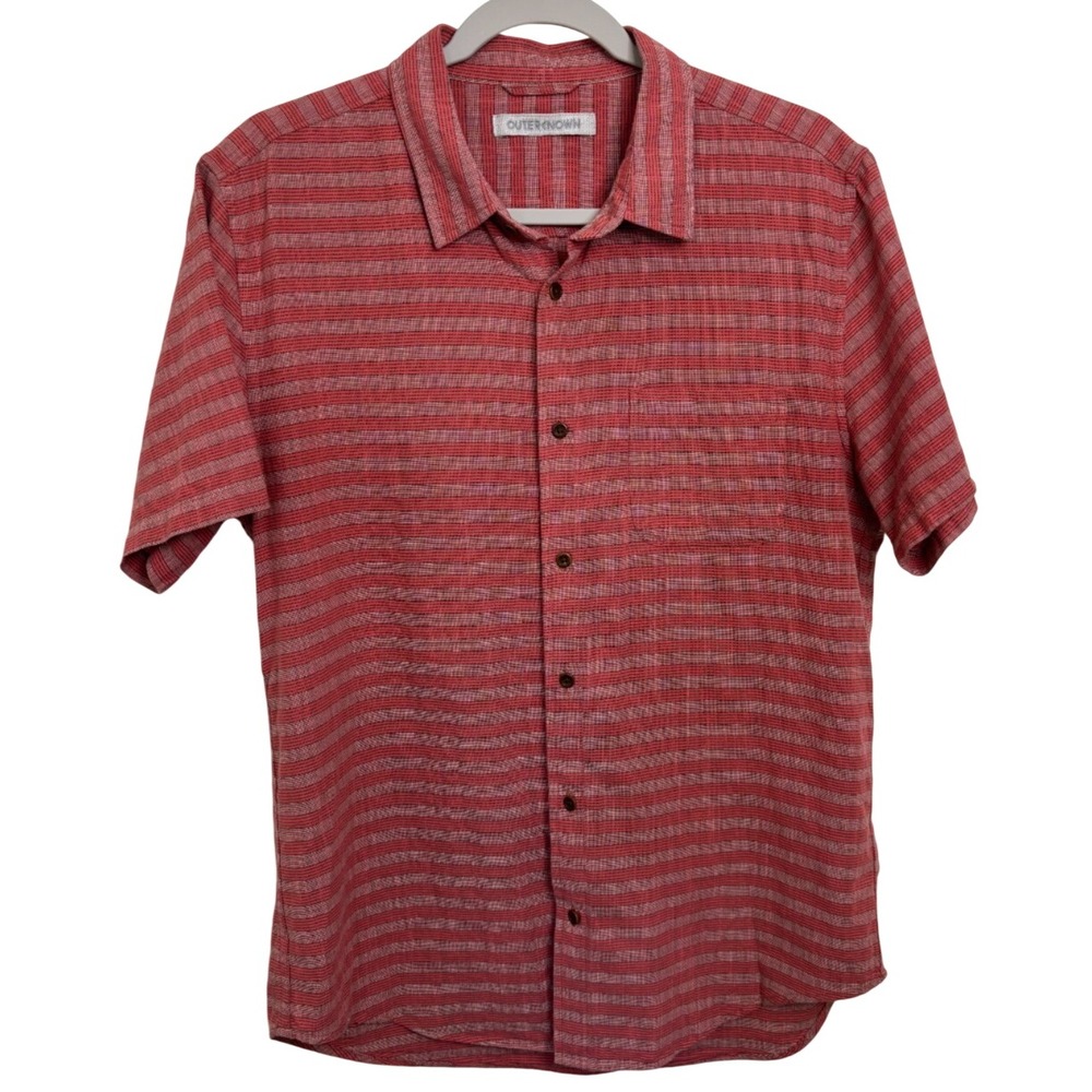 Outerknown Shirt Adult Medium M Red Button Up Short Sleeve Organic Cotton